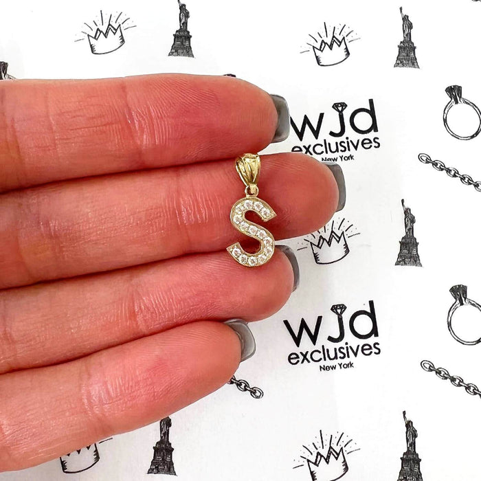 10K Yellow Gold CZ Initial Alphabet Letter Pendant 0.65"