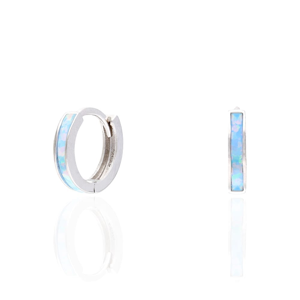 925 Sterling Silver 1-Stripe Fire Opal Huggie Hoop Earrings 0.5"