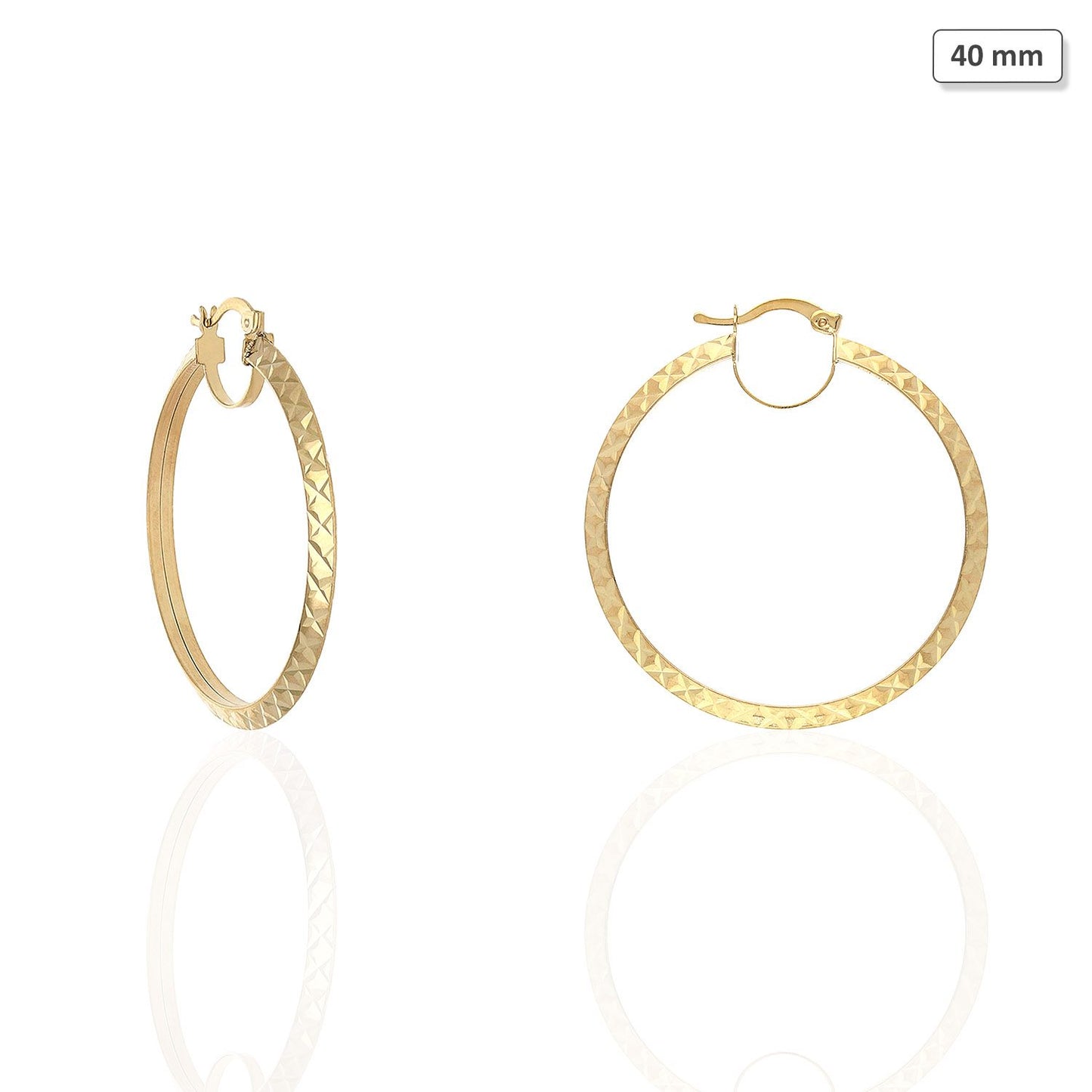 14K Yellow Gold Sparkly Faceted Diamond Cut Triangle Tube Hoop Earrings 31-52 mm