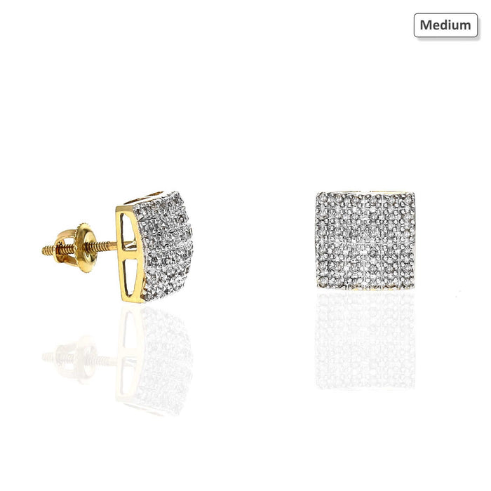 10K Gold Micro Pave Natural Diamond Square Stud Earrings 0.10Ct -0.40Ct