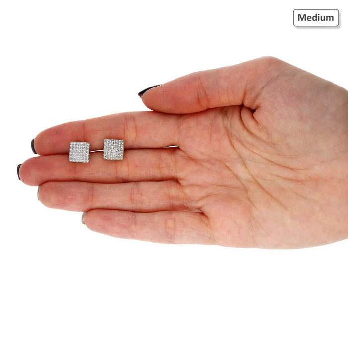 10K Gold Micro Pave Natural Diamond Square Stud Earrings 0.10Ct -0.40Ct