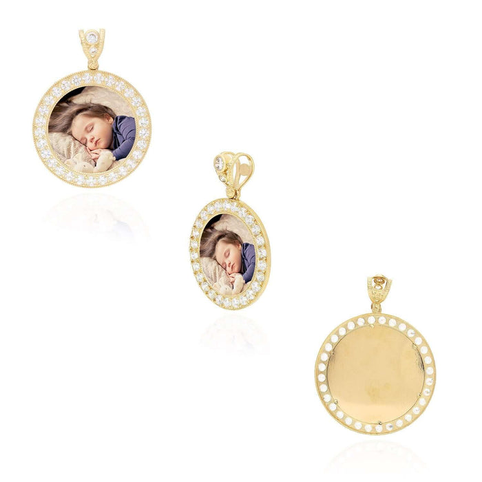 10K Yellow Gold CZ Picture Frame Medallion Pendant 24mm-50mm