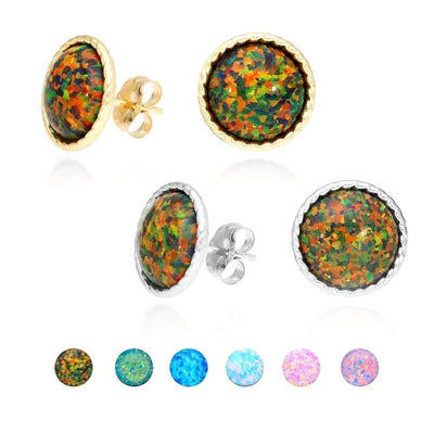 14k Yellow Gold White Gold Twisted Bezel Fire Opal Push Back Stud Earrings