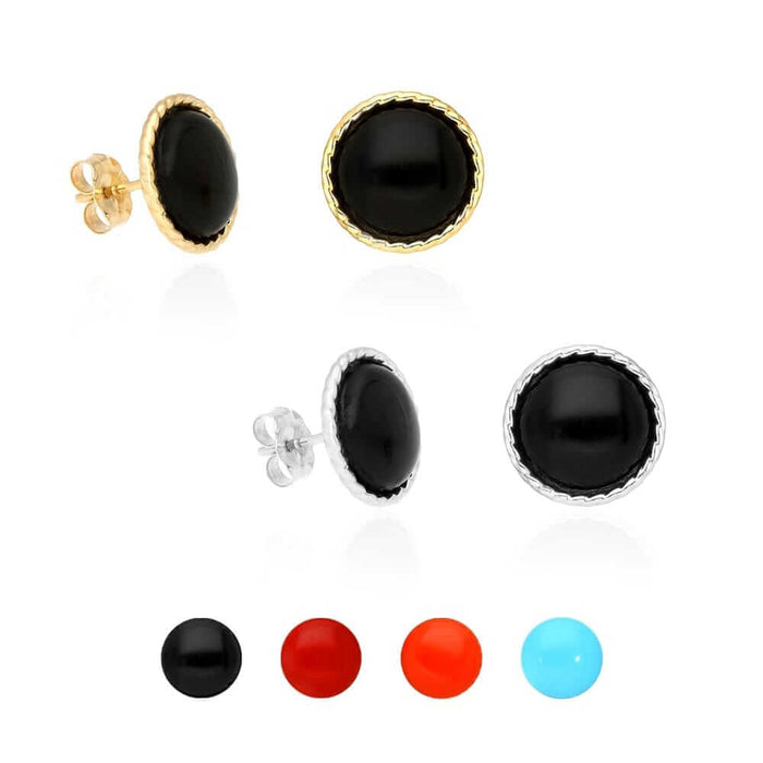 14k Yellow Gold White Gold Twisted Bezel Gemstone Push Back Stud Earrings