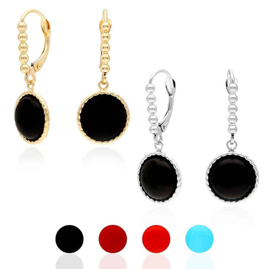 14k Yellow Gold White Gold Twisted Bezel Gemstone Leverback  Earrings