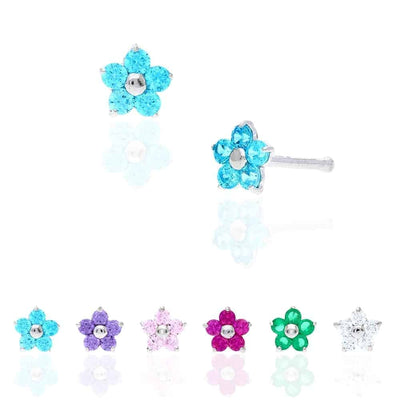 14K White Gold Birthstone Flower Bone Stud 20G Nose Ring