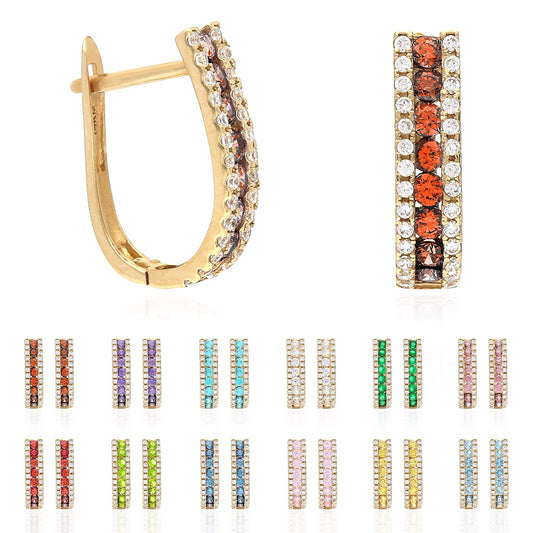14K Yellow Gold 3 Row Birthstone Latch Back Earrings