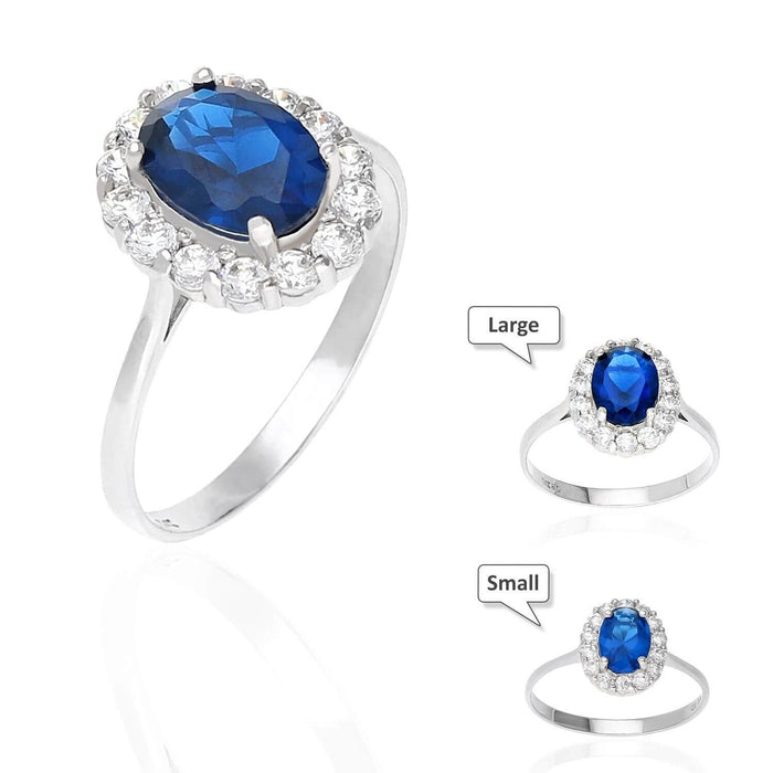 14k Gold White Oval Blue Round CZ Engagement Halo Ring