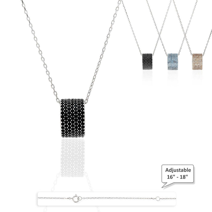 Sterling Silver Aquamarine Citrine Onyx Pave Rondelle Pendant with 16-18" Adjustable Chain