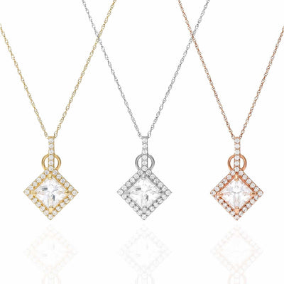 1.80CTW Princes-Cut CZ Halo Pendant In 14K Gold