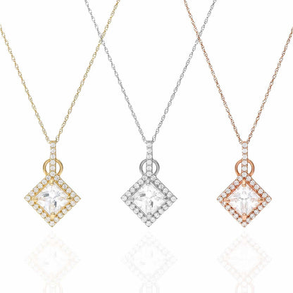 1.80CTW Princes Cut CZ Halo Pendant In 14K Gold