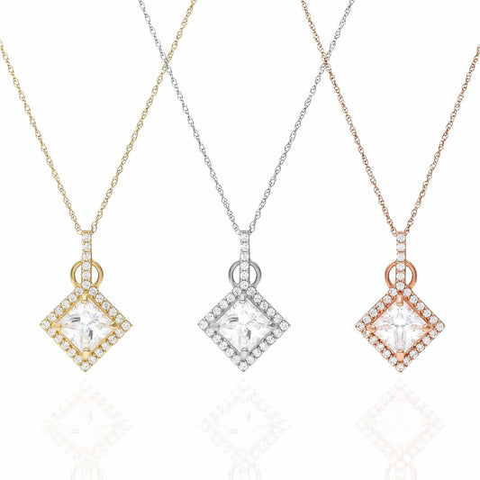 1.80CTW Princes Cut CZ Halo Pendant In 14K Gold