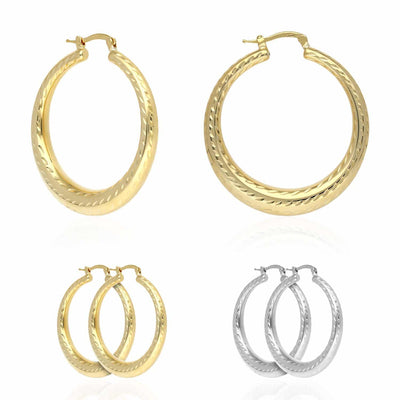 Yellow White Gold Tone 925 Sterling Silver Diamond-Cut Chunky Hoop Earrings 39mm