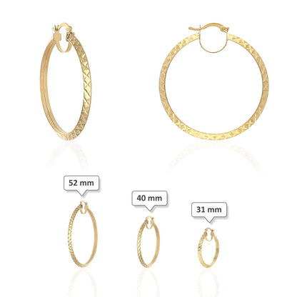 14K Yellow Gold Sparkly Faceted Diamond Cut Triangle Tube Hoop Earrings 31-52 mm