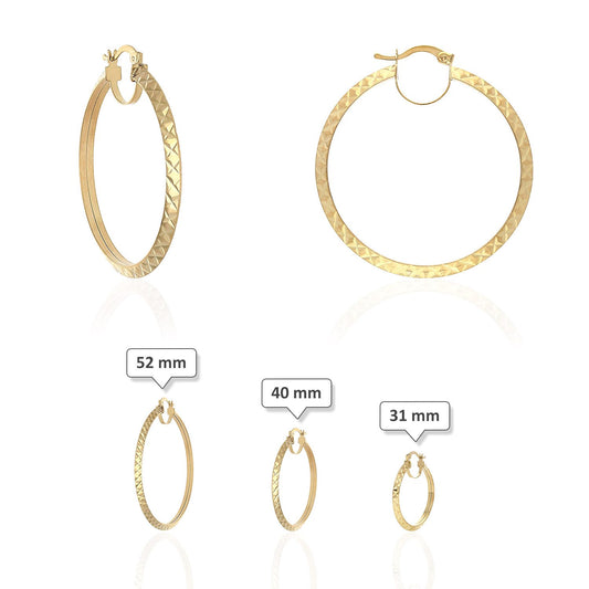 14K Yellow Gold Sparkly Faceted Diamond Cut Triangle Tube Hoop Earrings 31-52 mm