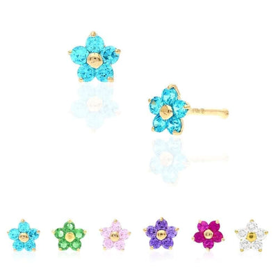14K Gold Birthstone Flower Nose Bone Stud Ring 20G