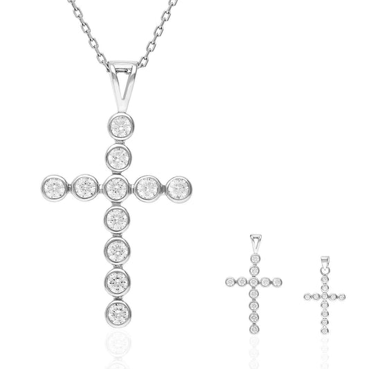 White Gold Over 925 Silver Bezel Set Round Zirconia Cross Pendant Necklace 18"