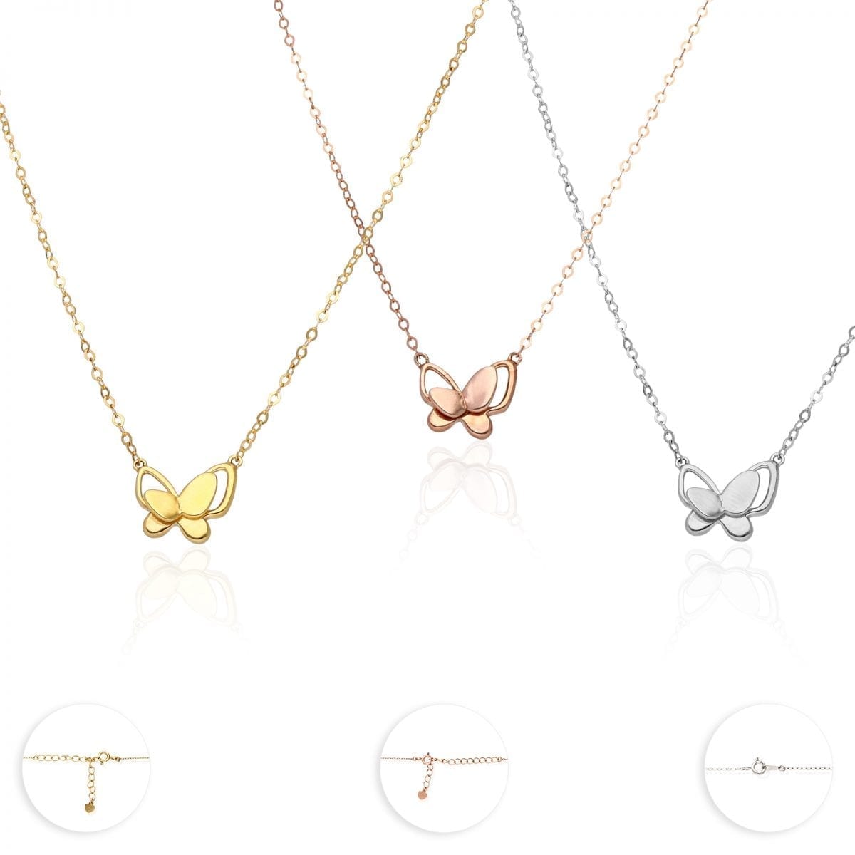 14K Yellow Rose White Gold Over Silver Butterfly Pendant Cable Necklace 16-18"