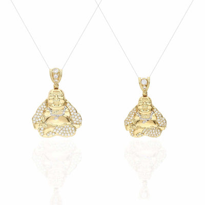 14K Yellow Gold CZ Buddha Pendant 1.65"-2.13"