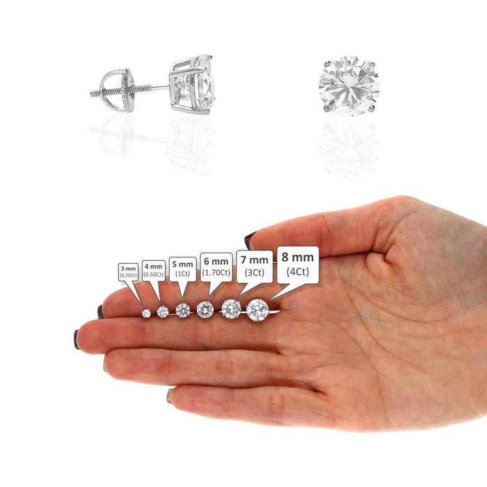 925 Sterling Silver Round CZ Solitaire Screw Back Stud Earrings