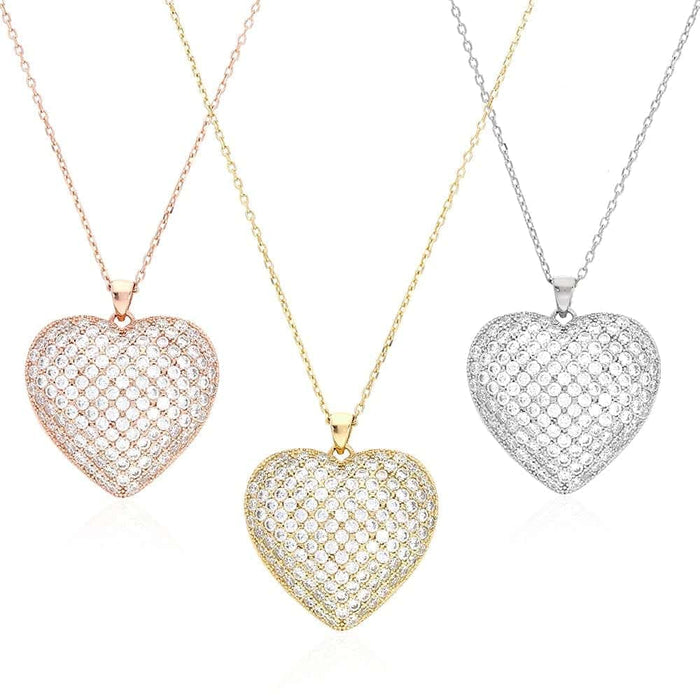 CZ Yellow Rose White Gold Over Silver Heart Pendant Chain 16" 18"