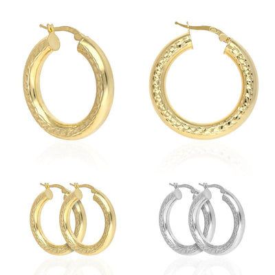 Yellow White Gold Over 925 Sterling Silver Diamond-Cut Chunky Hoop Earrings 30mm