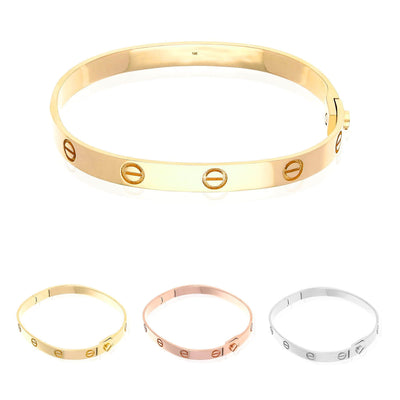 14K Yellow White Rose Gold Screw Design Love Bangle Bracelet (Solid Links) 7.5"