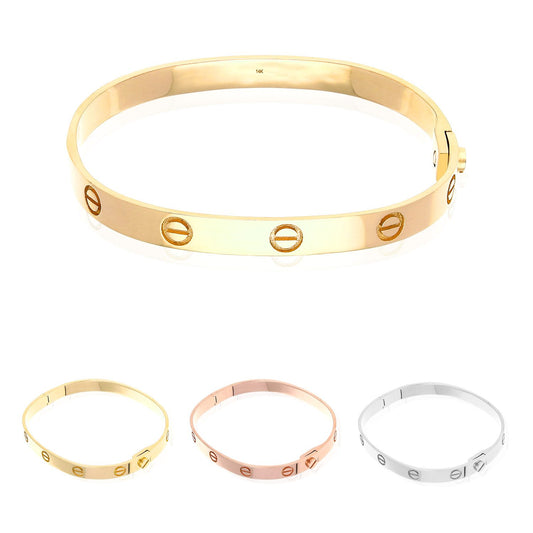 14K Yellow White Rose Gold Screw Design Love Bangle Bracelet Size 7.5