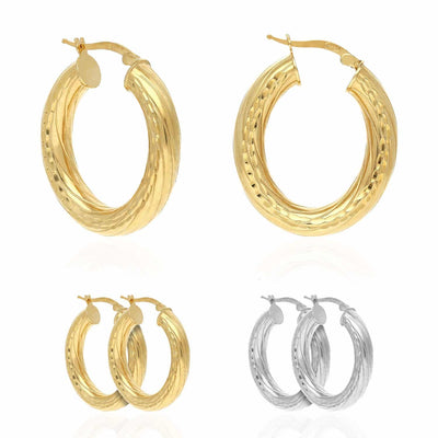 Yellow White Gold Over 925 Sterling Silver 5mm Tube Oval Hoop Earrings