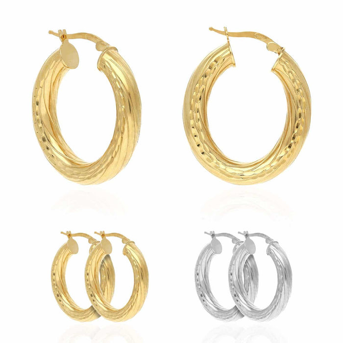Yellow White Gold Over 925 Sterling Silver 5mm Tube Oval Hoop Earrings