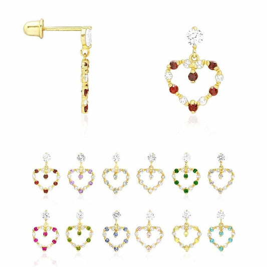 14k Yellow Gold CZ Birthstone Heart  Earrings