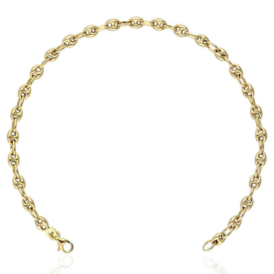 14K Yellow Gold Puffed Anchor Mariner 4mm 5mm Anklet (Hollow) 10"