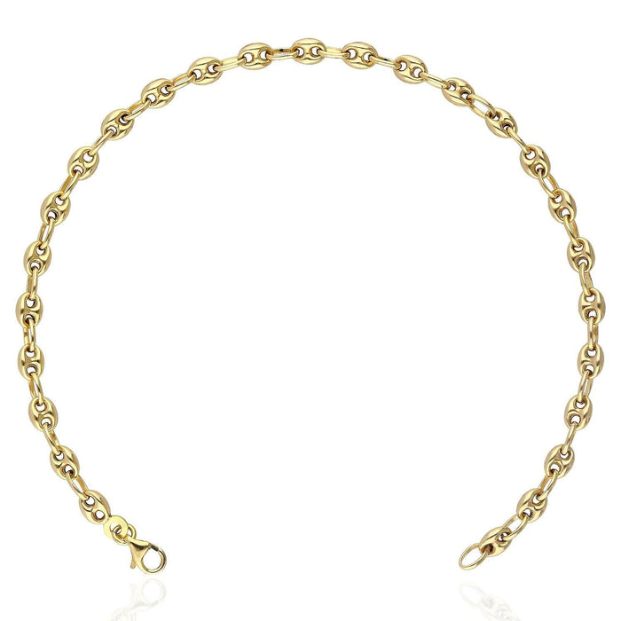 14K Yellow Gold Puffed Anchor Mariner 4mm 5mm Anklet (Hollow) 10"