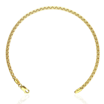 14K Yellow Gold 2.5mm, 3.5mm, 5mm Round Box Anklet (Solid Links) 10"