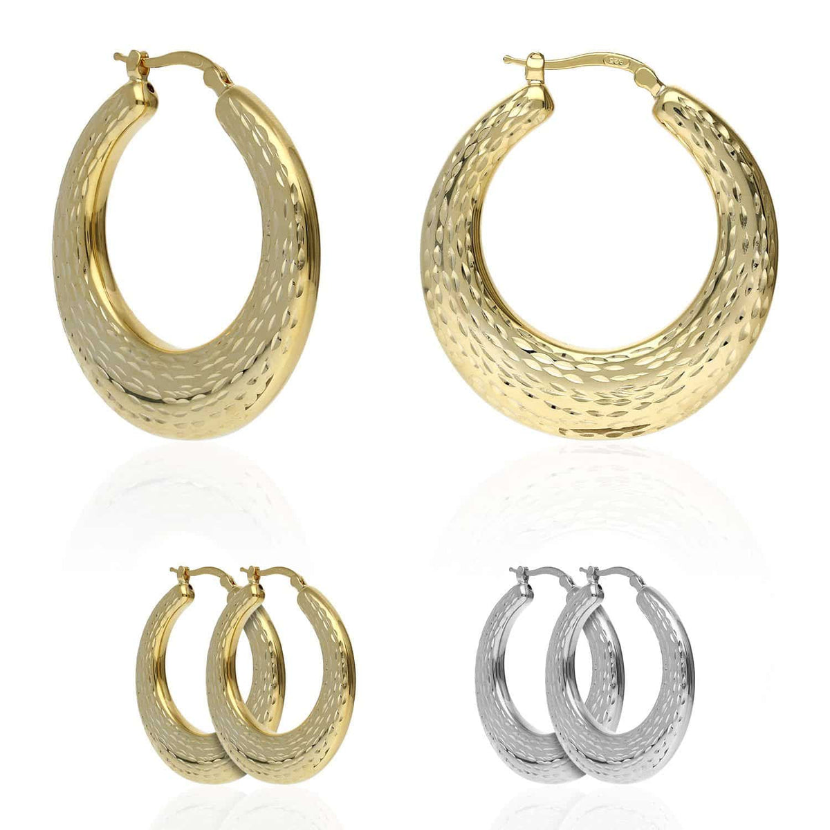 Yellow White Gold Tone Plated 925 Sterling Silver Diamond-Cut Hoop Earrings