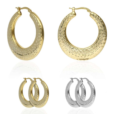 Yellow White Gold Tone Plated 925 Sterling Silver Diamond-Cut Hoop Earrings