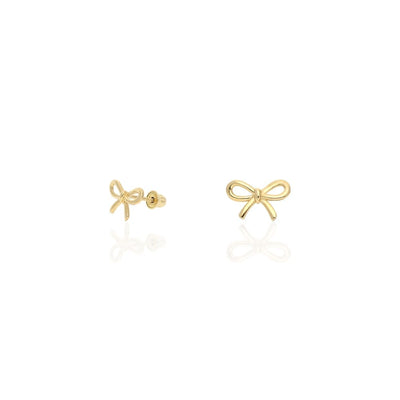 14k Yellow Gold Bow Tie Screw Back Stud Kid Earrings