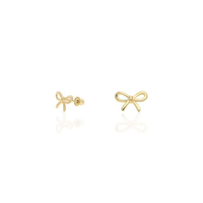 14k Yellow Gold Bow Tie Screw Back Stud Kid Earrings