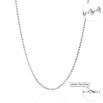 10K White Gold 1.8-3.9mm Moon-Cut Beaded Dog Tag Chain (Solid Links) 16"-30"
