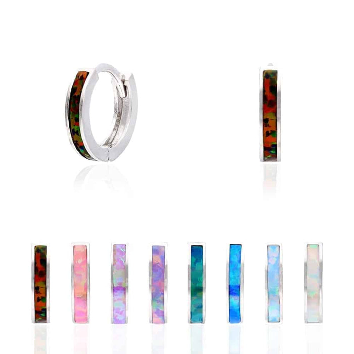 925 Sterling Silver 1-Stripe Fire Opal Huggie Hoop Earrings 0.5"