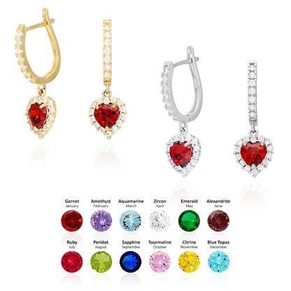 14k Yellow Gold White Gold Heart Birthstone Diamond Halo  Earrings 1"