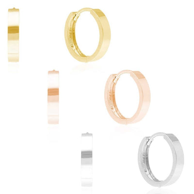 14k Gold Plain Squared Hoop Earrings 14mm Yellow Gold, Rose Gold & White Gold