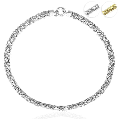 White or Yellow Gold Over Sterling Silver 8mm Byzantine Necklace (Hollow) 17"