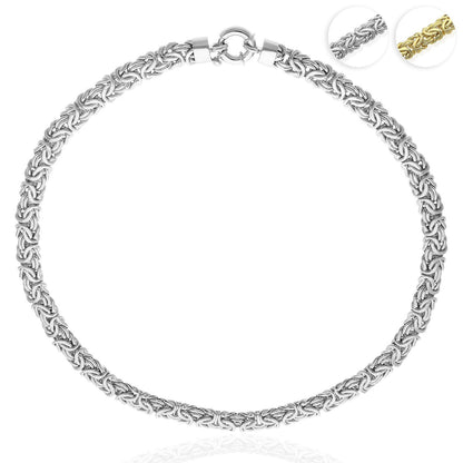 White Or Yellow Gold Tone Over 925 Silver 8mm Byzantine Necklace 17"