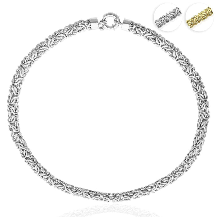 White or Yellow Gold Over Sterling Silver 8mm Byzantine Necklace (Hollow) 17"