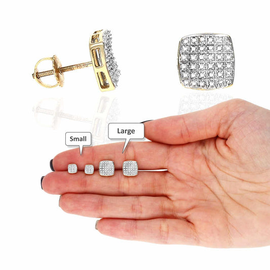 Real Diamond 10K Yellow Gold Pave Stud Earrings