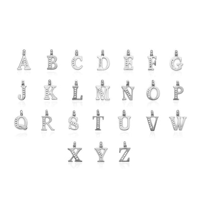 14k White Gold 0.20Ct CZ Initial Alphabet Letter Pendants A-Z