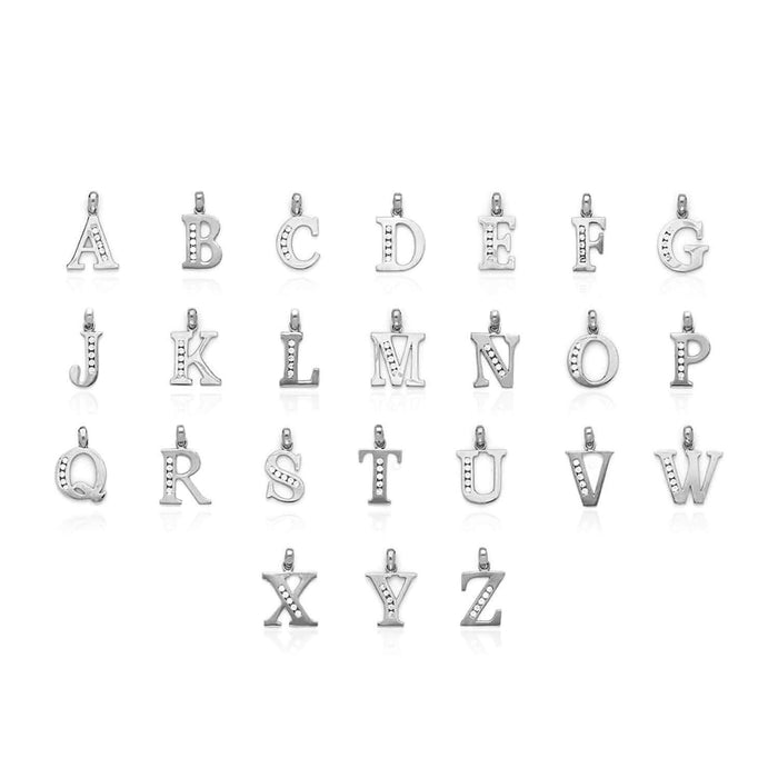 14k White Gold 0.20Ct CZ Initial Alphabet Letter Pendants A-Z
