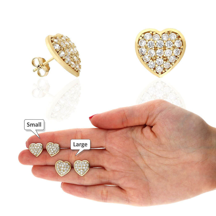 10K Yellow Gold Heart Shape Prong Set CZ Push-Back Stud Earrings