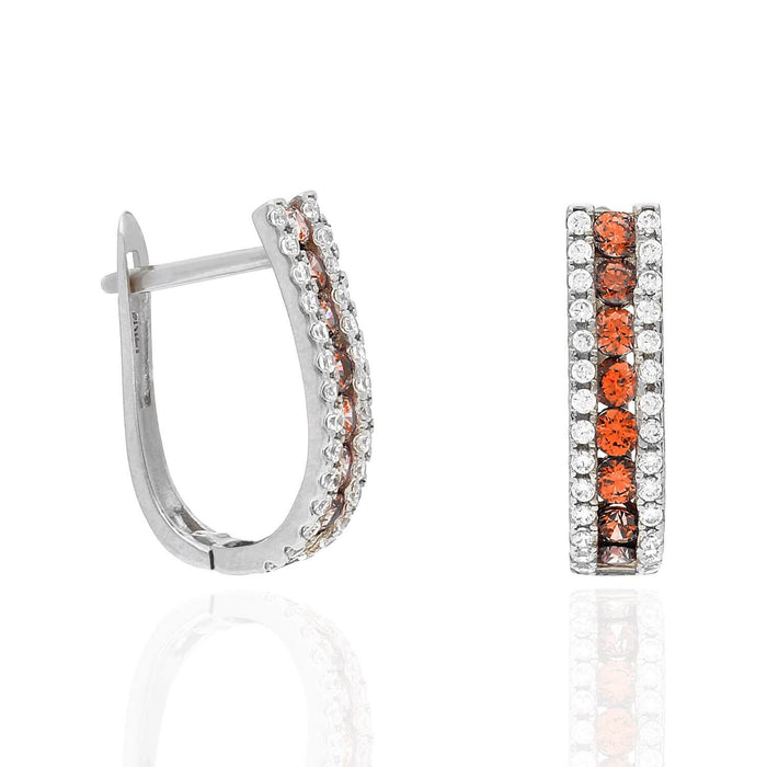 14K White Gold 3 Row Birthstone Latch Back Earrings